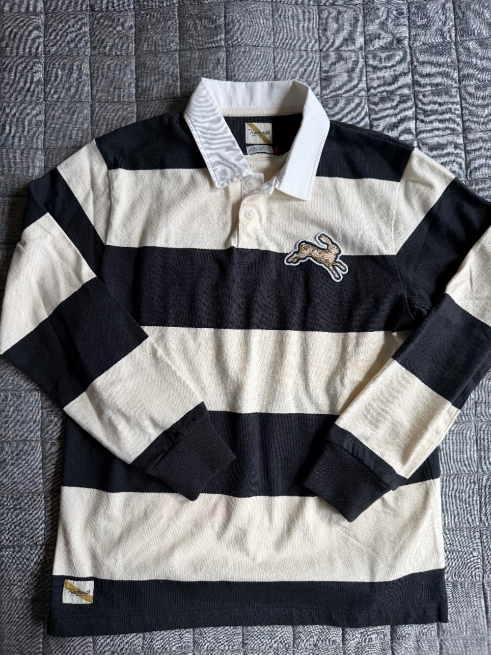 Tracksmith Cotton Rugby Shirt Heavyweight - Black/Ivory - All-Gender Large